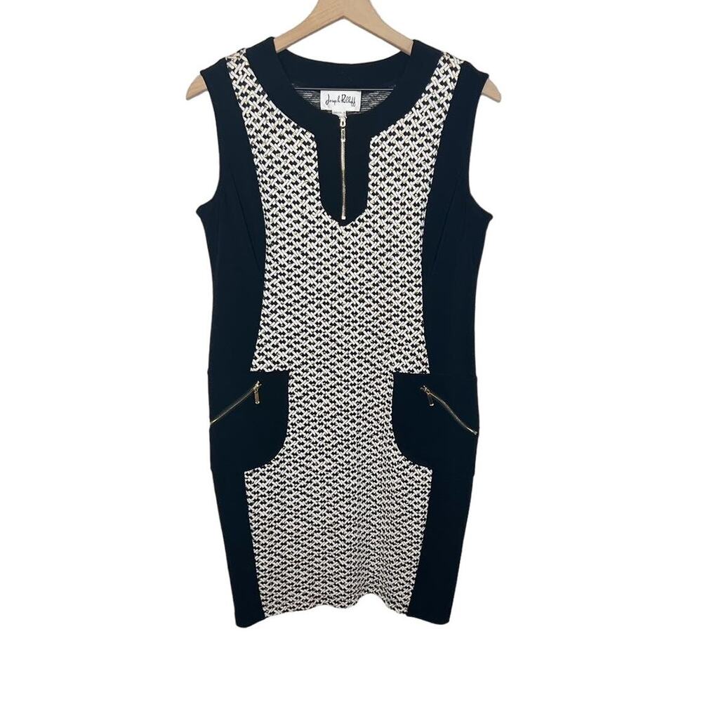 JOSEPH RIBKOFF Women's 12 Sheath Knee Length Dress Black White Gold Cocktail